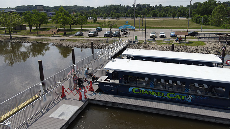 channel cat at the dock